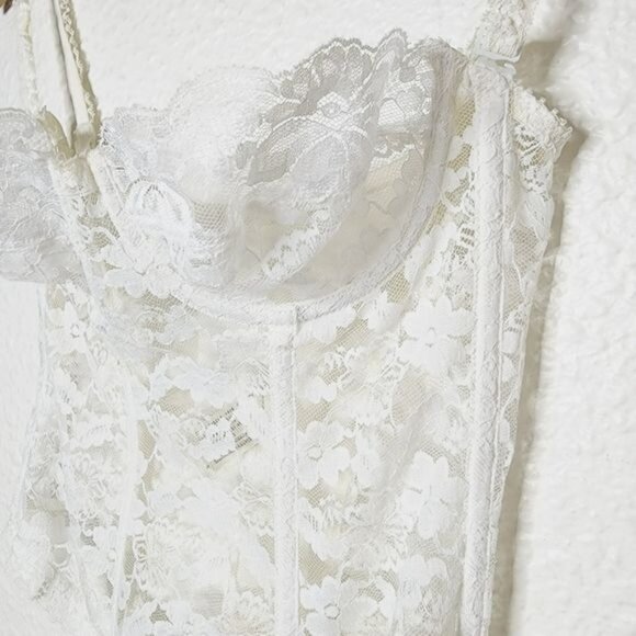 Dolores For Poriette Vintage Floral Lace Bustier Corset Garters Size 34 White - Picture 6 of 9
